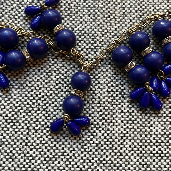 🔹 Vintage J. Crew Royal Blue, Gold and Rhinestone Statement Necklace 🔹 - Picture 8 of 17